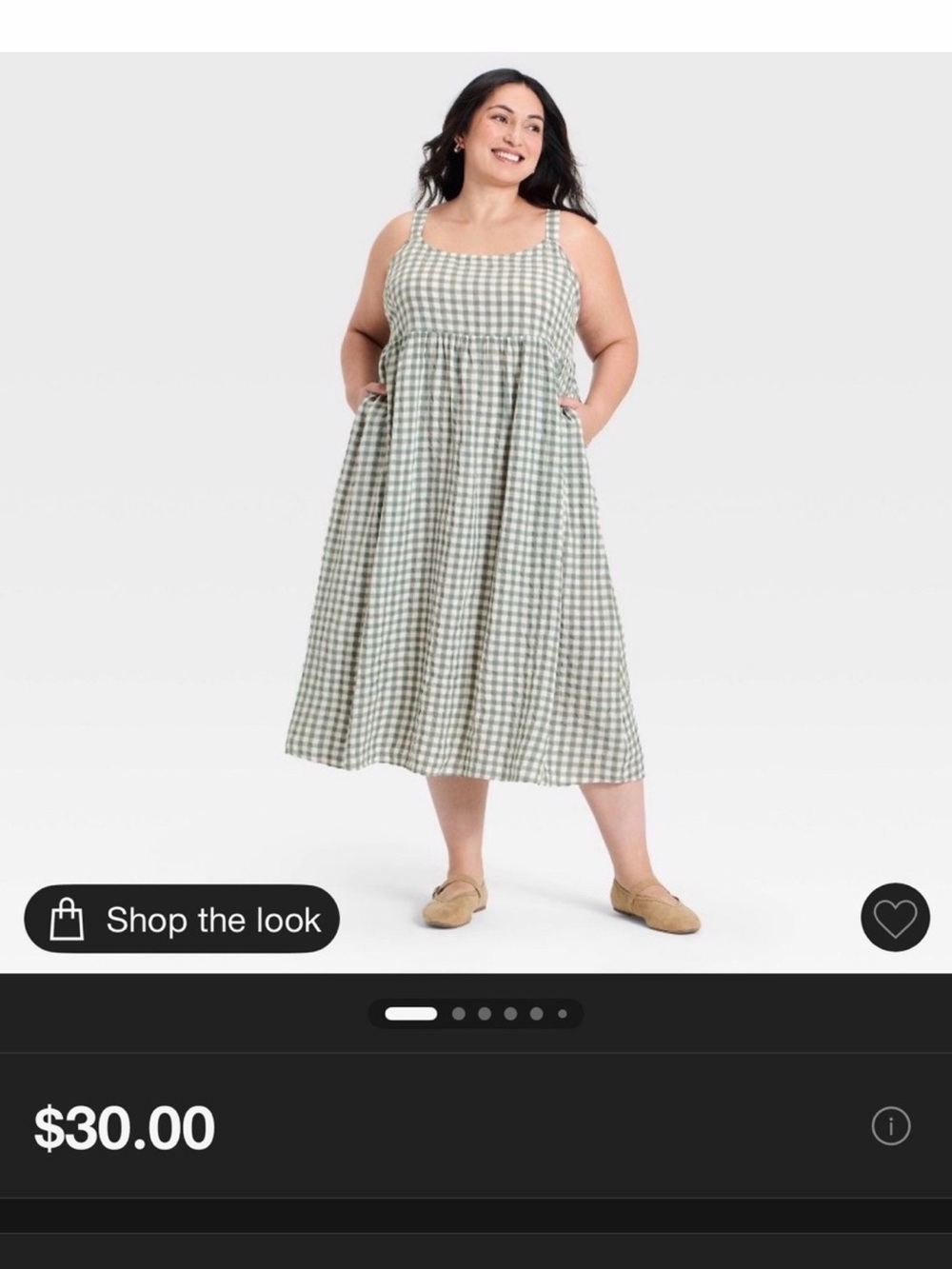 Plus-Size Green Gingham Midi Dress with Pockets